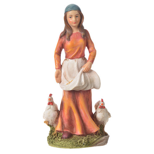 Mulher com galinhas presépio 30 cm resina 1