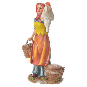 Nativity figurine, woman with hens and basket, 30cm resin