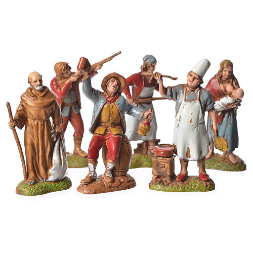 Neapolitan style shepherds, 6 nativity figurines, 6cm Moranduzzo 1