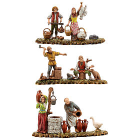 Scene with 3 shepherds, nativity figurines, 10cm Moranduzzo