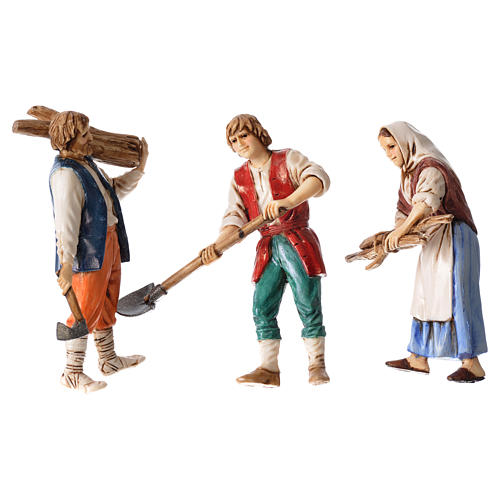 Woodcutters and farmer, 3 nativity figurines, 10cm Moranduzzo 1