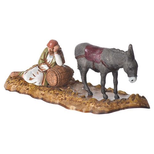 Cena pastor adormecido e burro para presépio Moranduzzo com figuras altura média 10 cm 2