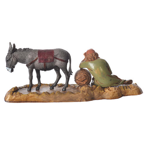 Cena pastor adormecido e burro para presépio Moranduzzo com figuras altura média 10 cm 3