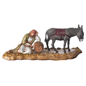 Scene with sleeping man and donkey, nativity figurines, 10cm Moranduzzo