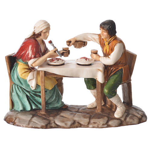 Group with man and woman at the table, nativity figurines, 10cm Moranduzzo 1