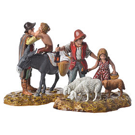 Group with characters and animals, 2 nativity figurines, 10cm Moranduzzo