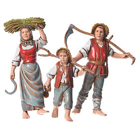 Family of farmers, 3 nativity figurines, 10cm Moranduzzo