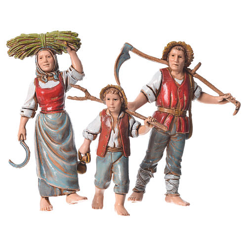 Family of farmers, 3 nativity figurines, 10cm Moranduzzo 1