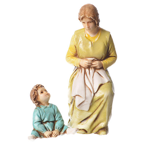 Mending woman and child, nativity figurines, 10cm Moranduzzo 1
