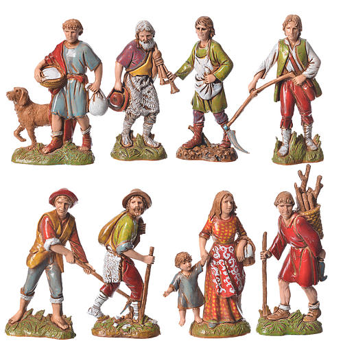 Shepherds, classic colours, 8 nativity figurines, 10cm Moranduzzo 1