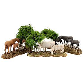 Grupo animais e cenário 3 peças para presépio Moranduzzo com figuras de altura média 8 cm