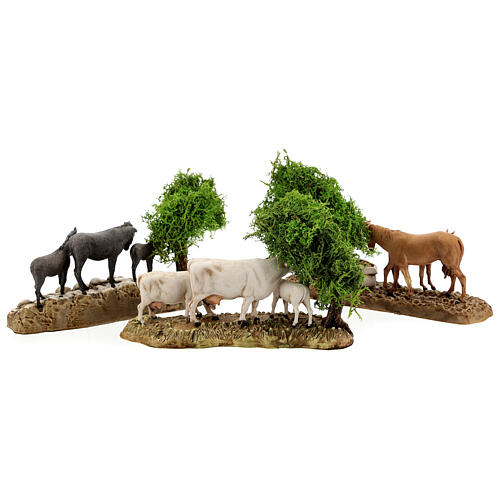 Grupo animais e cenário 3 peças para presépio Moranduzzo com figuras de altura média 8 cm 8