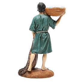 Pêcheur avec filet et panier résine peinte 12 cm gamme Martino Landi