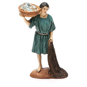 Pescador com rede e cesta resina pintada 12 cm Linha barata Landi