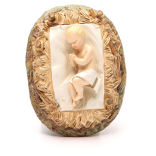 Gesù Bambino con culla in resina dipinta per presepe cm 16 Linea Landi 1