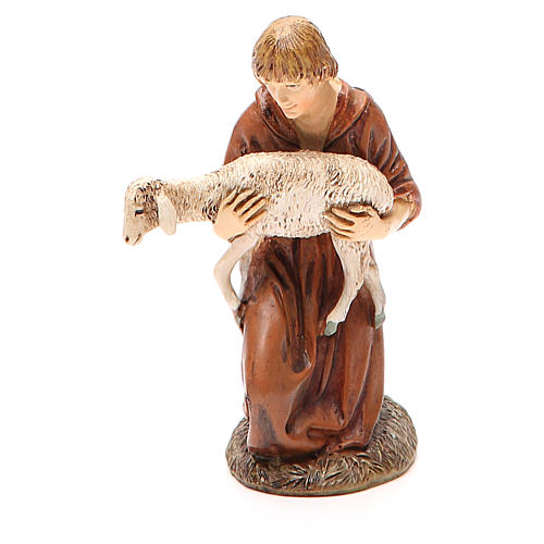 Nativity scene statue shepherd kneeling with lamb painted in resin Martino Landi brand 1