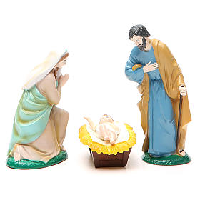 Nativity with 3 figurines in coloured PVC 10cm