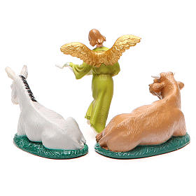 Donkey, ox and Angel of glory in painted PVC 10cm
