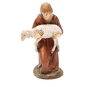 Pastor de joelhos com cordeiro resina pintada 10 cm Linha Landi