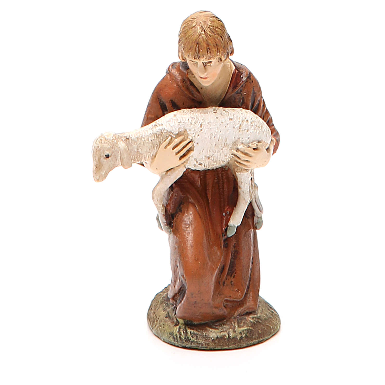 Kneeling shepherd with lamb in painted resin 10cm Landi Collection ...