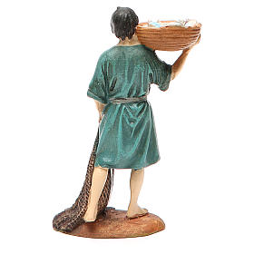 Pescador com rede e cesta resina pintada 10 cm Linha Landi