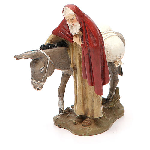 Nativity scene statue wayfarer with donkey in painted resin 10 cm low cost Landi brand 1