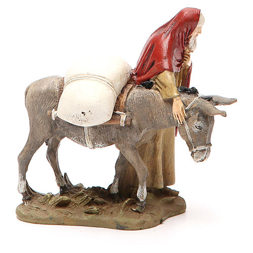 Nativity scene statue wayfarer with donkey in painted resin 10 cm low cost Landi brand 2
