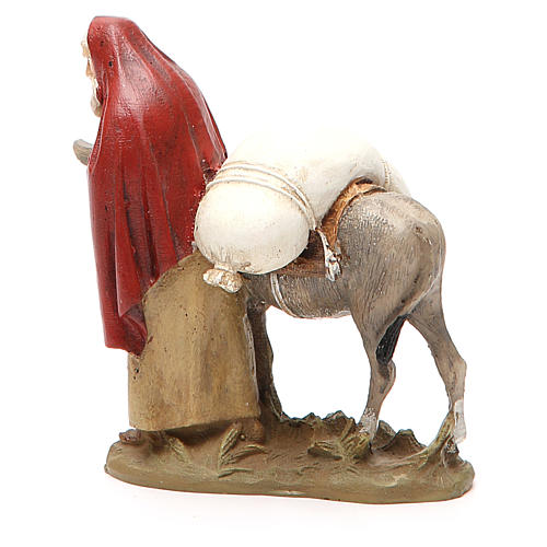 Nativity scene statue wayfarer with donkey in painted resin 10 cm low cost Landi brand 3