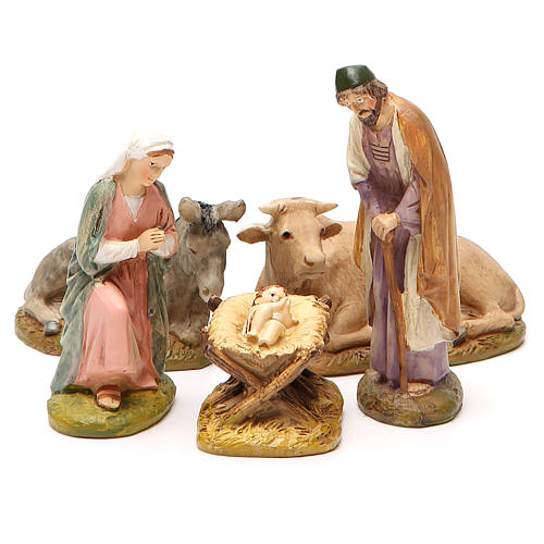 Nativity with ox and donkey in painted resin 10cm Martino Landi Collection 1