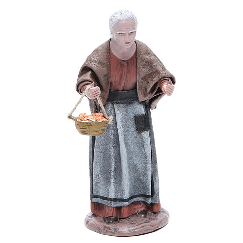 Statue crèche terre cuite femme âgée avec panier 17 cm 1