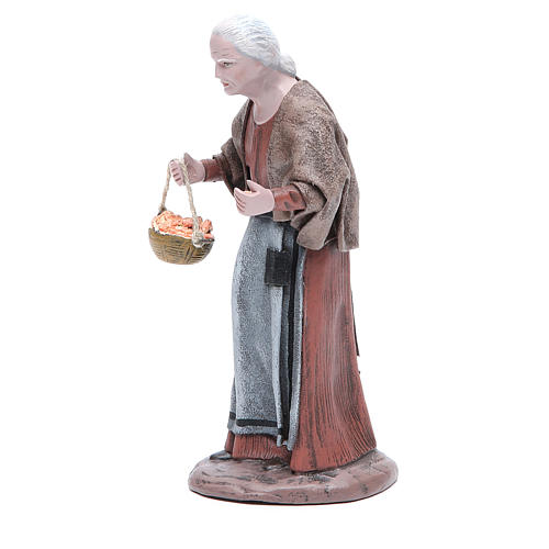 Statue crèche terre cuite femme âgée avec panier 17 cm 2