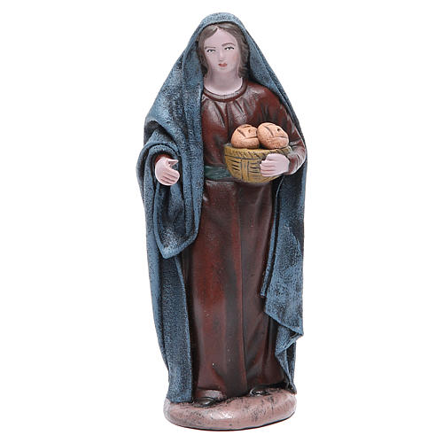 Mulher com cesto de pão para presépio em terracota com figuras de altura média 17 cm 1