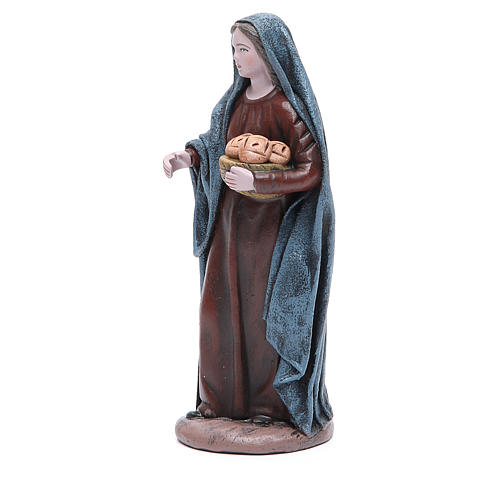 Mulher com cesto de pão para presépio em terracota com figuras de altura média 17 cm 2