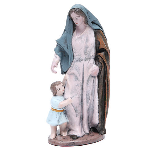 Statue crèche femme avec petite fille terre cuite 17 cm 1