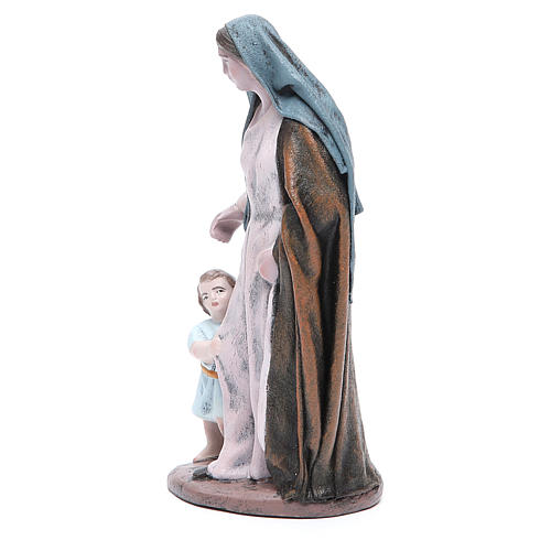 Statue crèche femme avec petite fille terre cuite 17 cm 2