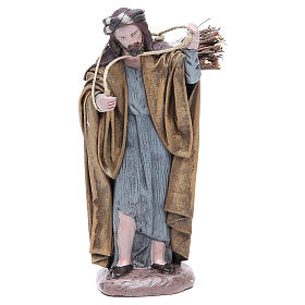 Pastore con legna presepe terracotta 17 cm