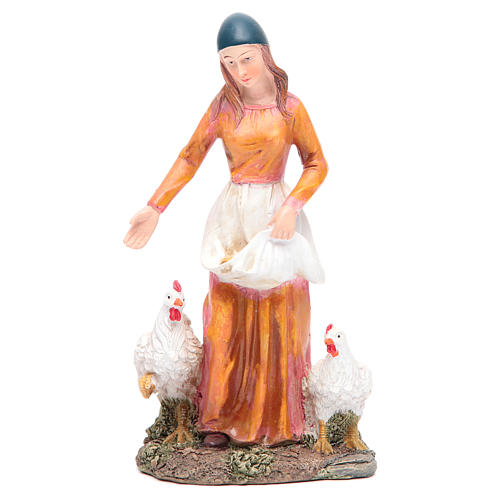 Nativity scene statue woman feeding hens 21 cm resin 1