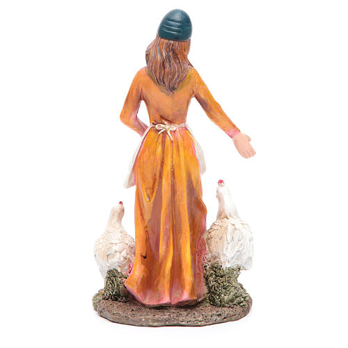 Nativity scene statue woman feeding hens 21 cm resin 2