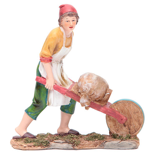 Nativity resin figurine, man with wheelbarrow measuring 21cm 1