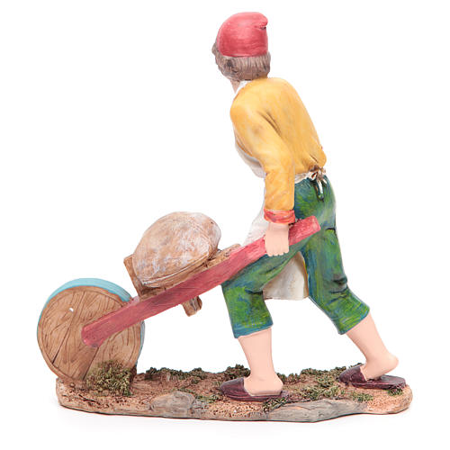 Nativity resin figurine, man with wheelbarrow measuring 21cm 2