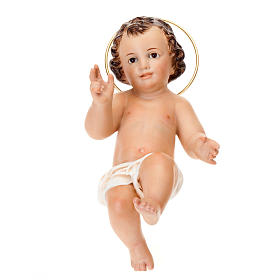 Statue Gesù Bambino: Gesù bambino legno benedicente vestina bianca dec. elegante Statue Gesù Bambino: Gesù bambino legno benedicente vestina bianca dec. elegante