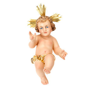Statue Gesù Bambino: Gesù Bambino pasta legno benedicente vestina dorata dec. elegan Statue Gesù Bambino: Gesù Bambino pasta legno benedicente vestina dorata dec. elegan
