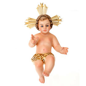 Statue Gesù Bambino: Gesù Bambino pasta legno benedicente vestina dorata dec. elegan Statue Gesù Bambino: Gesù Bambino pasta legno benedicente vestina dorata dec. elegan