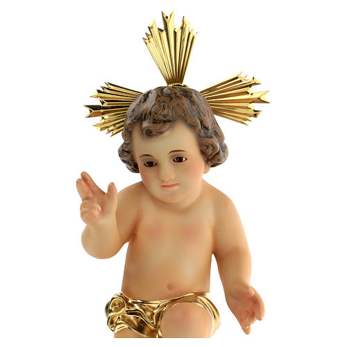 Gesù Bambino pasta legno benedicente veste dorata dec. elegante 2