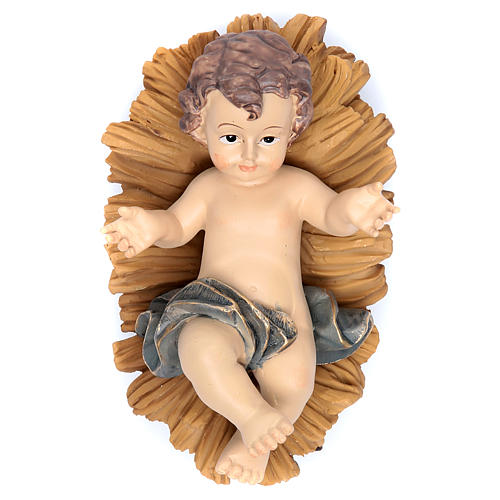 NATALE - Gesù Bambino Resina 9cm -Veste Bianca e Aureola dorata