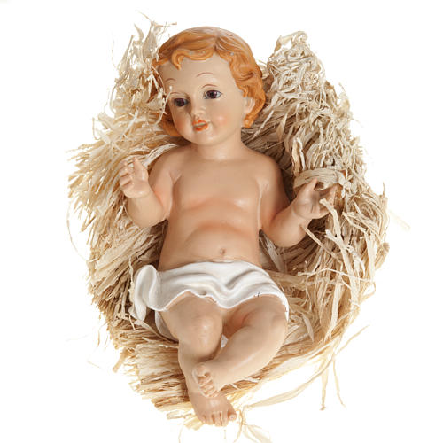 Baby Jesus figurine in pvc laying on straw, various sizes 1