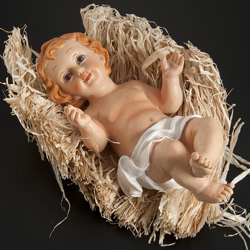 Baby Jesus figurine in pvc laying on straw, various sizes 3