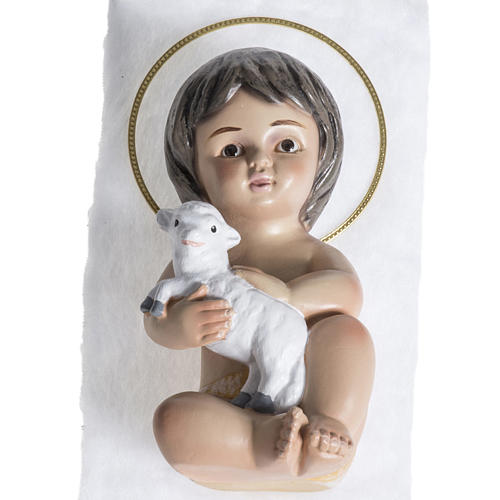 Jesuskind aus Gips mit Lamm 15 cm 1