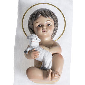 Baby Jesus statue, in plaster with lamb 15 cm