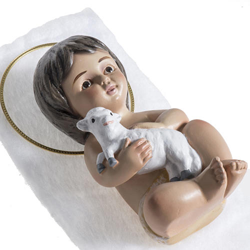 Baby Jesus statue, in plaster with lamb 15 cm 3